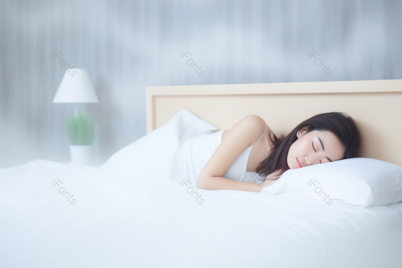 白色实拍图年轻美女床上睡觉休息,高清,摄影图,摄影图片,图片大全,摄影图免费下载